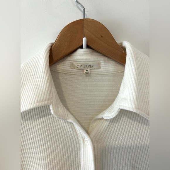 Z Supply Soft Ribbed Button Down Shirt | Medium | Ivory - Picture 3 of 5